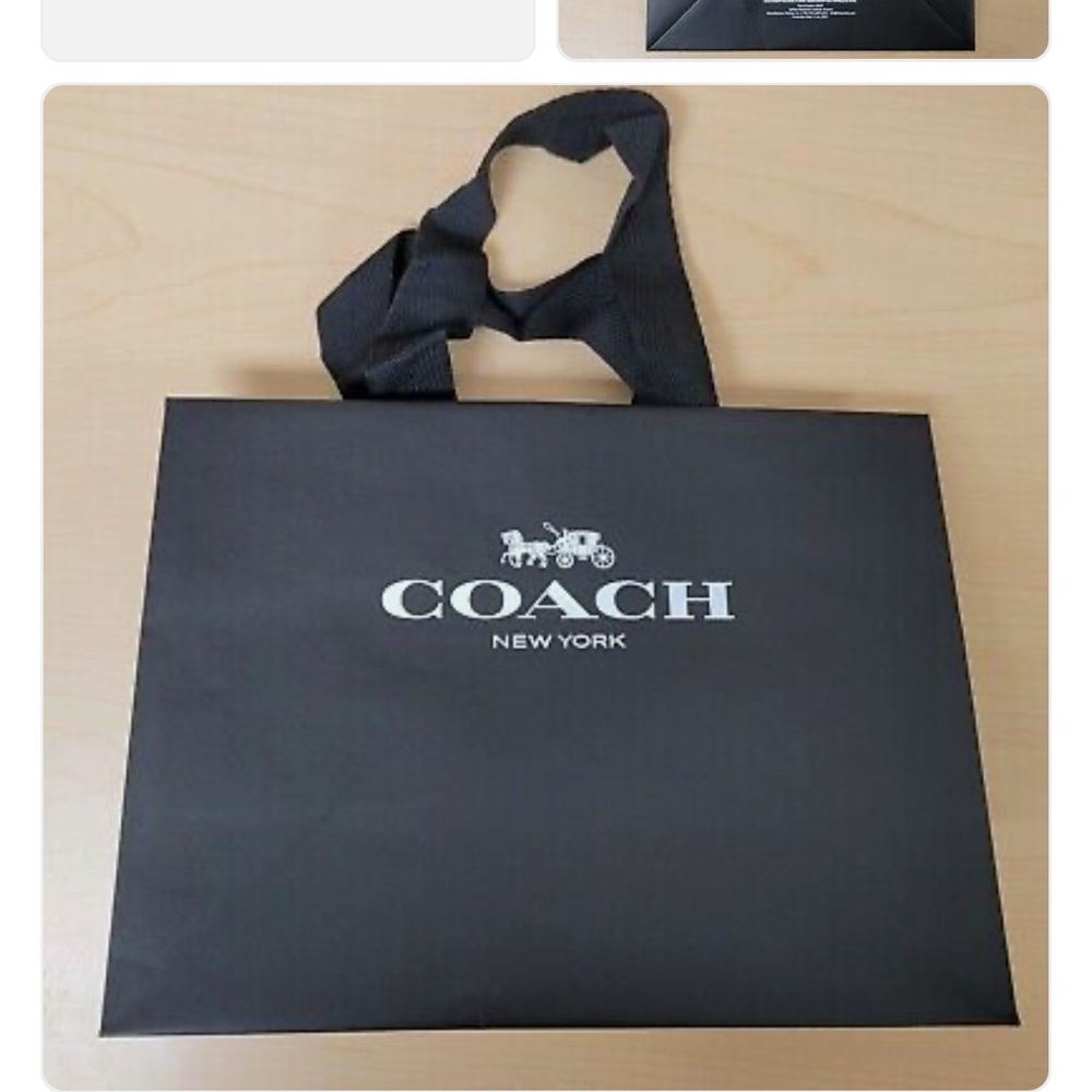 2 COACH NY Logo Reusable Black Paper Shopping Bags Envelope NEW White Dust Bag - Picture 8 of 16